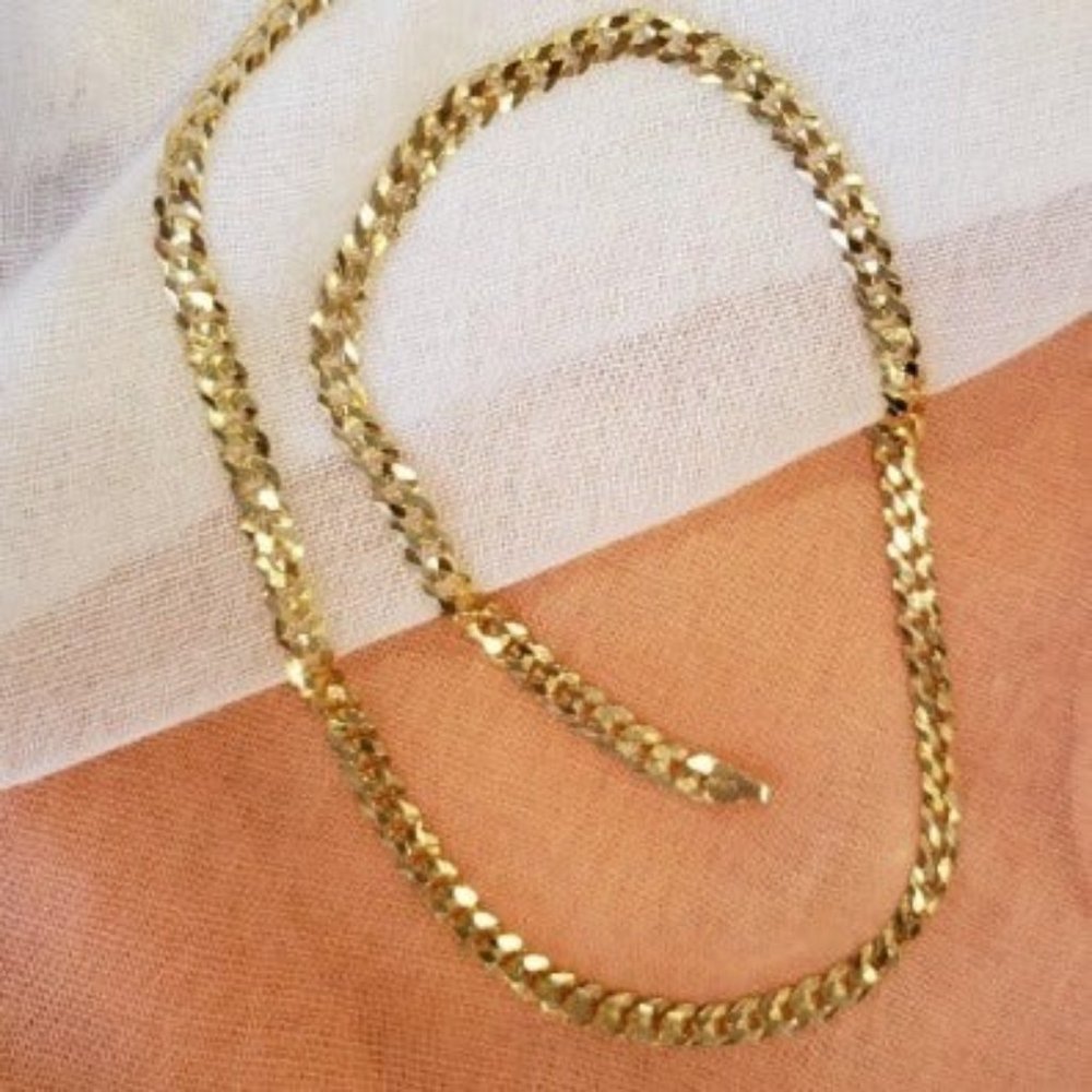 18K Gold Over 925 Sterling Silver Italian 5mm Diamond-Cut Cuban Link Chain